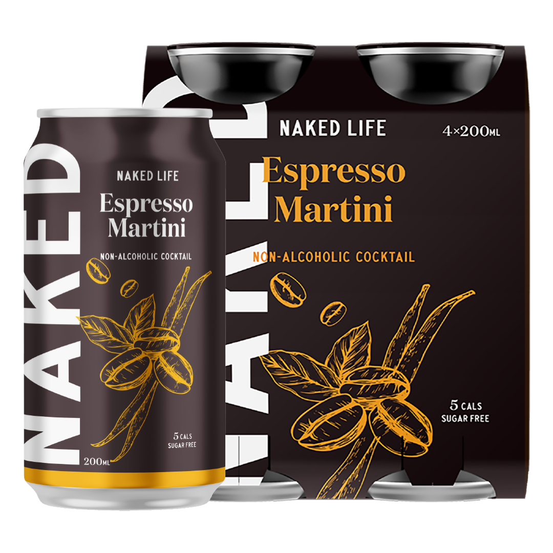 WAITLIST Naked Life Non-Alcoholic Cocktail Espresso Martini - 4 Pack x 200ml Cans