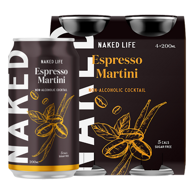 WAITLIST Naked Life Non-Alcoholic Cocktail Espresso Martini - 4 Pack x 200ml Cans