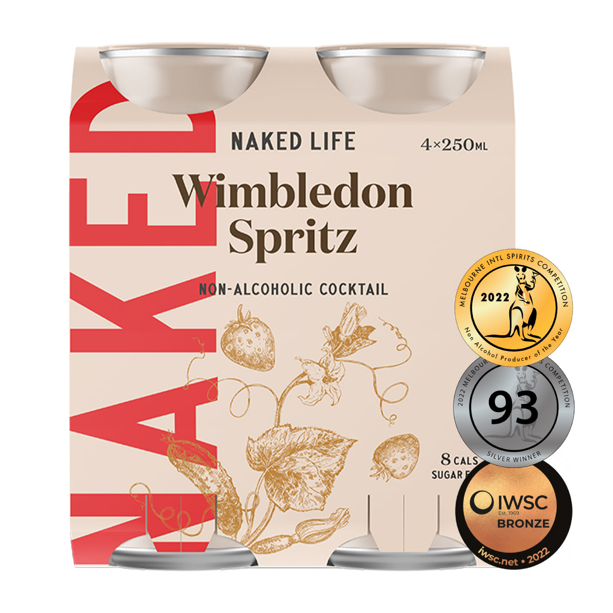 Naked Life Non-Alcoholic Cocktail Wimbledon Spritz - 4 Pack x 250ml Cans