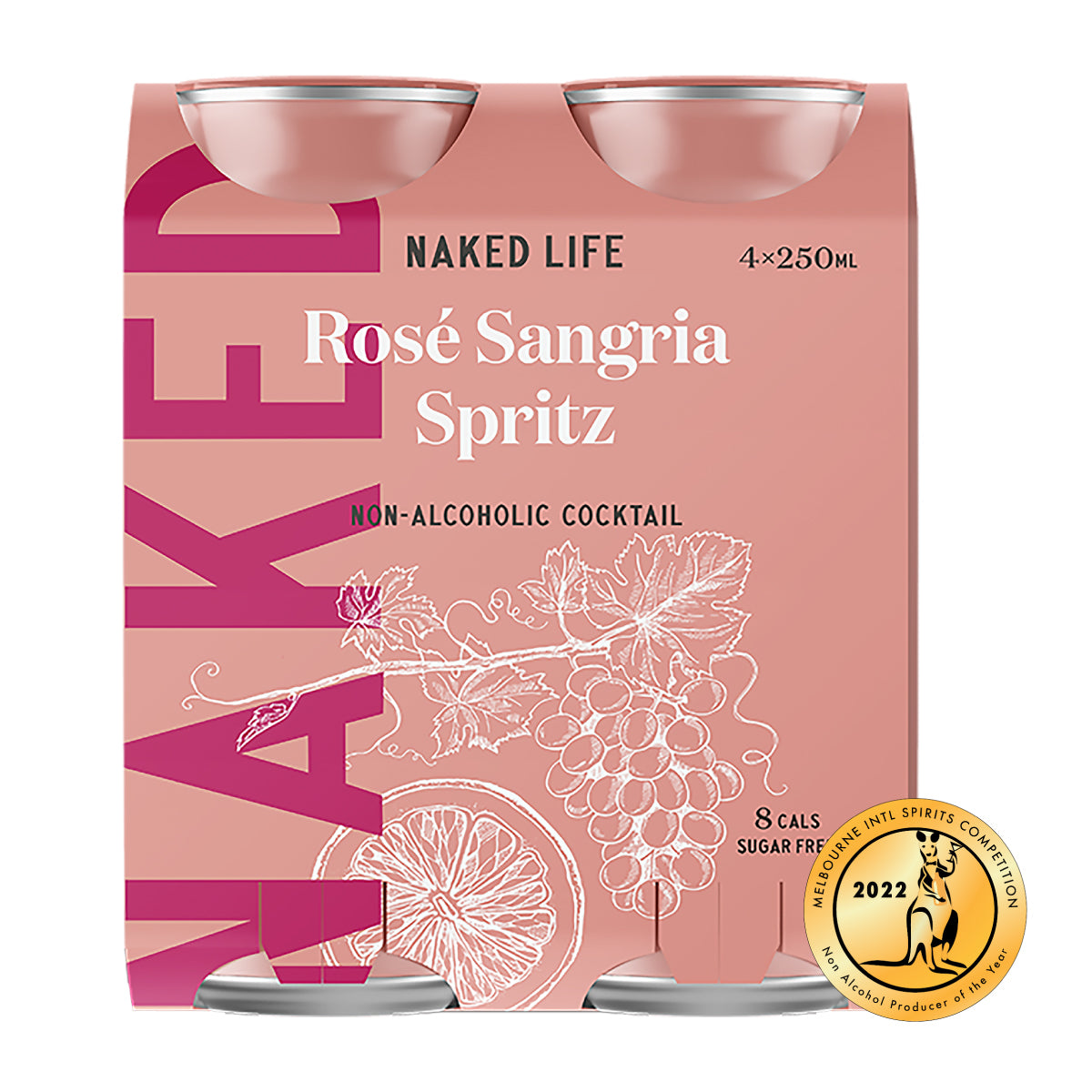 Naked Life Non-Alcoholic Cocktail Rosé Sangria Spritz - 4 Pack x 250ml Cans