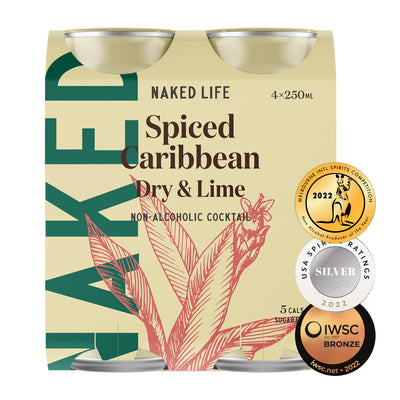 Naked Life Non-Alcoholic Spiced Caribbean, Dry and Lime - 4 Pack x 250ml Cans