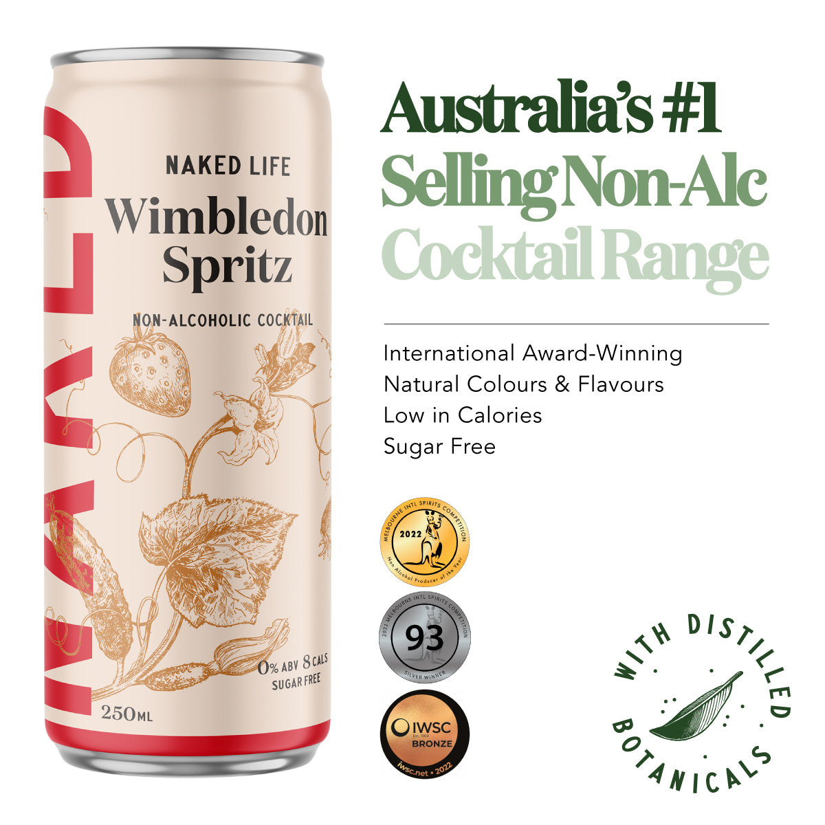 Naked Life Non-Alcoholic Cocktail Wimbledon Spritz - 4 Pack x 250ml Cans