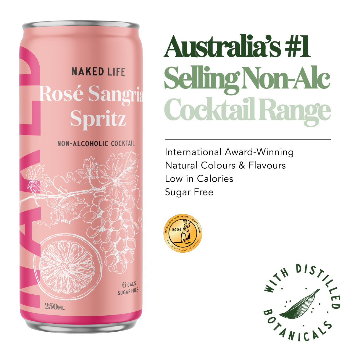 Naked Life Non-Alcoholic Cocktail Rosé Sangria Spritz - 4 Pack x 250ml Cans