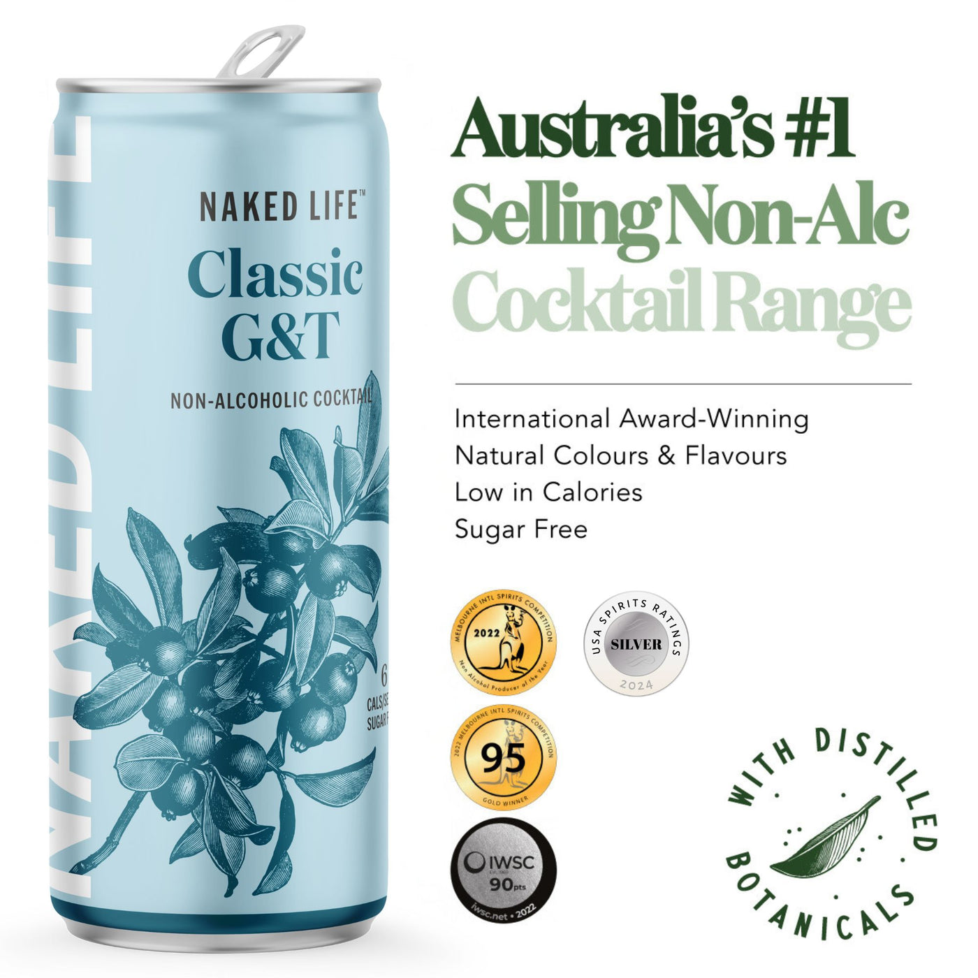 Naked Life Non-Alcoholic Cocktail Classic G&T - 4 Pack x 250ml Cans
