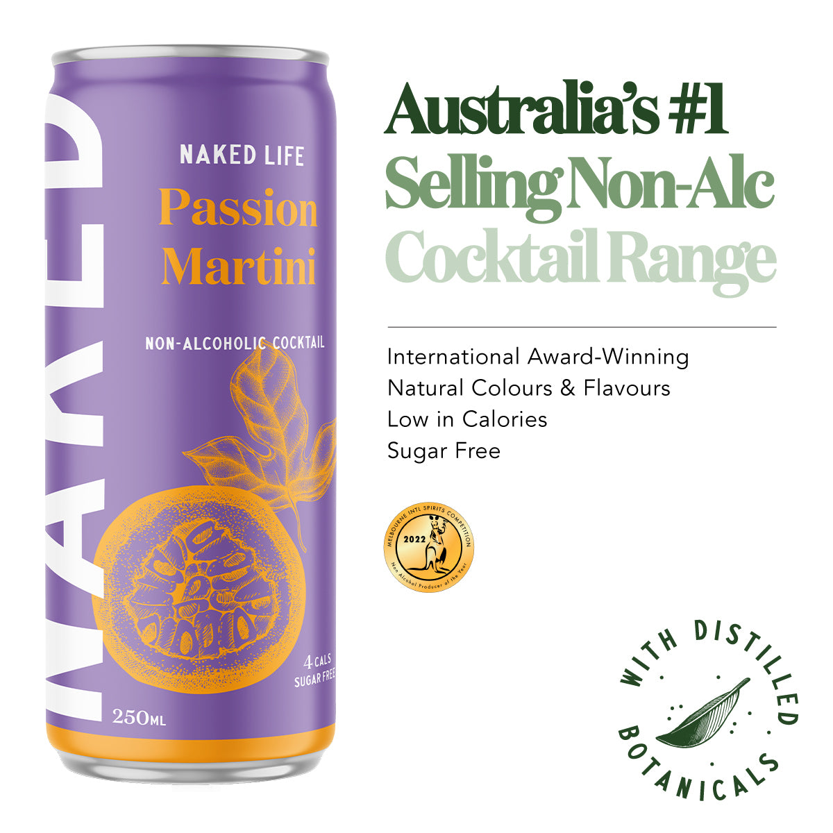 Naked Life Non-Alcoholic Cocktail Passion Martini - 4 Pack x 250ml Cans