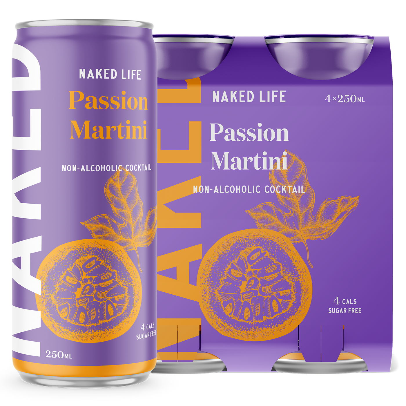 Naked Life Non-Alcoholic Cocktail Passion Martini - 4 Pack x 250ml Cans