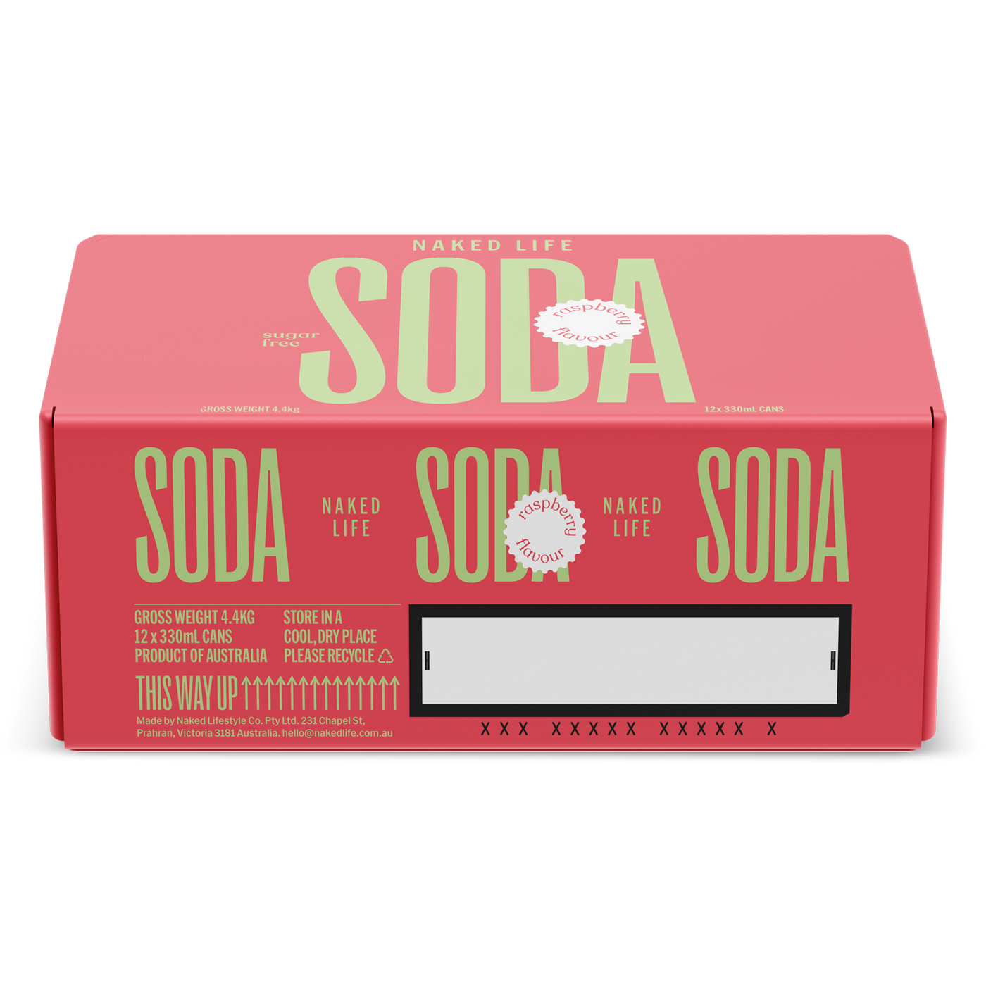 Sugar Free Raspberry Soda 12 x 330ml Cans Naked Life