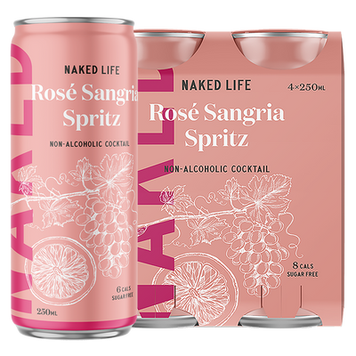 Naked Life Non-Alcoholic Cocktail Rosé Sangria Spritz - 4 Pack x 250ml Cans