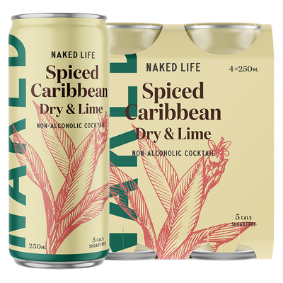 Naked Life Non-Alcoholic Spiced Caribbean, Dry and Lime - 4 Pack x 250ml Cans